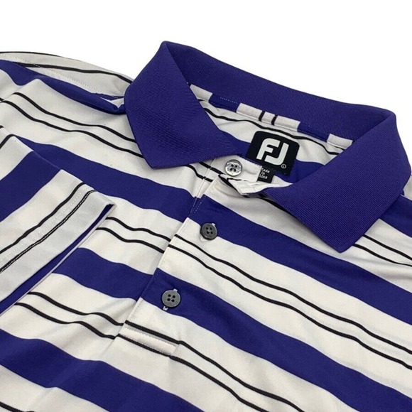 Footjoy FJ Men's SS Pullover Golf‎ Polo Shirt Purple/White Striped L